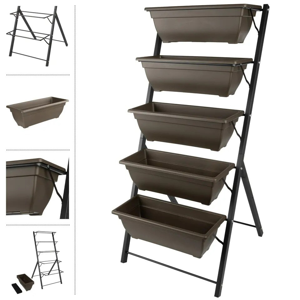 Raised Garden Beds 5 Tier Vertical Garden Planter for Outdoor Plants (Brown)