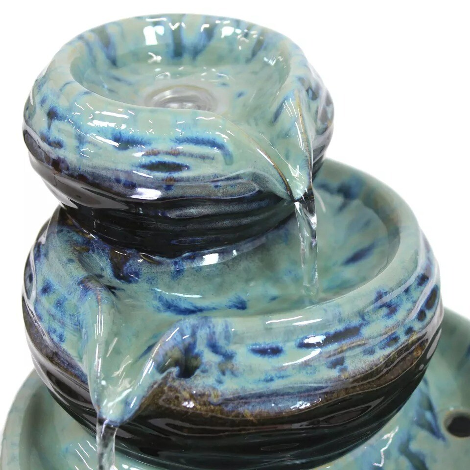 Modern Textured Bowls Ceramic Indoor 3-Tier Water Fountain - 7 in
