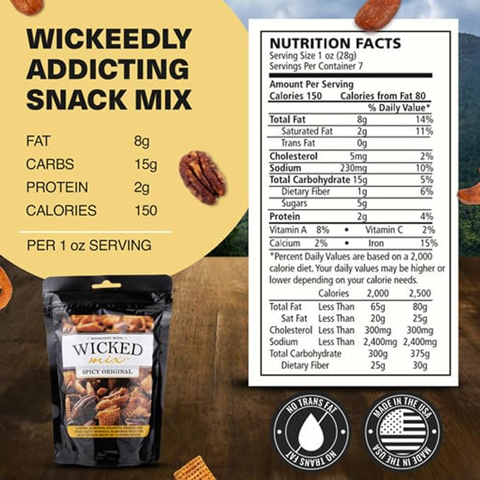 Wicked Mix Snack Mix with Mixed Nuts, Sweet and Salty Trail Mix Snack Packs with Almonds, Cashews, Pretzels, Pecans - Healthy Snacks Zero Trans Fat (Original Mix, Pack of 3)