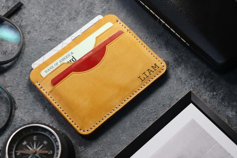 Father Card Holder, Personalized Leather Card Holder,Slim Wallet,Leather Credit Card Wallet,Husband Gifts,Genuine Leather Gift,Card Cases