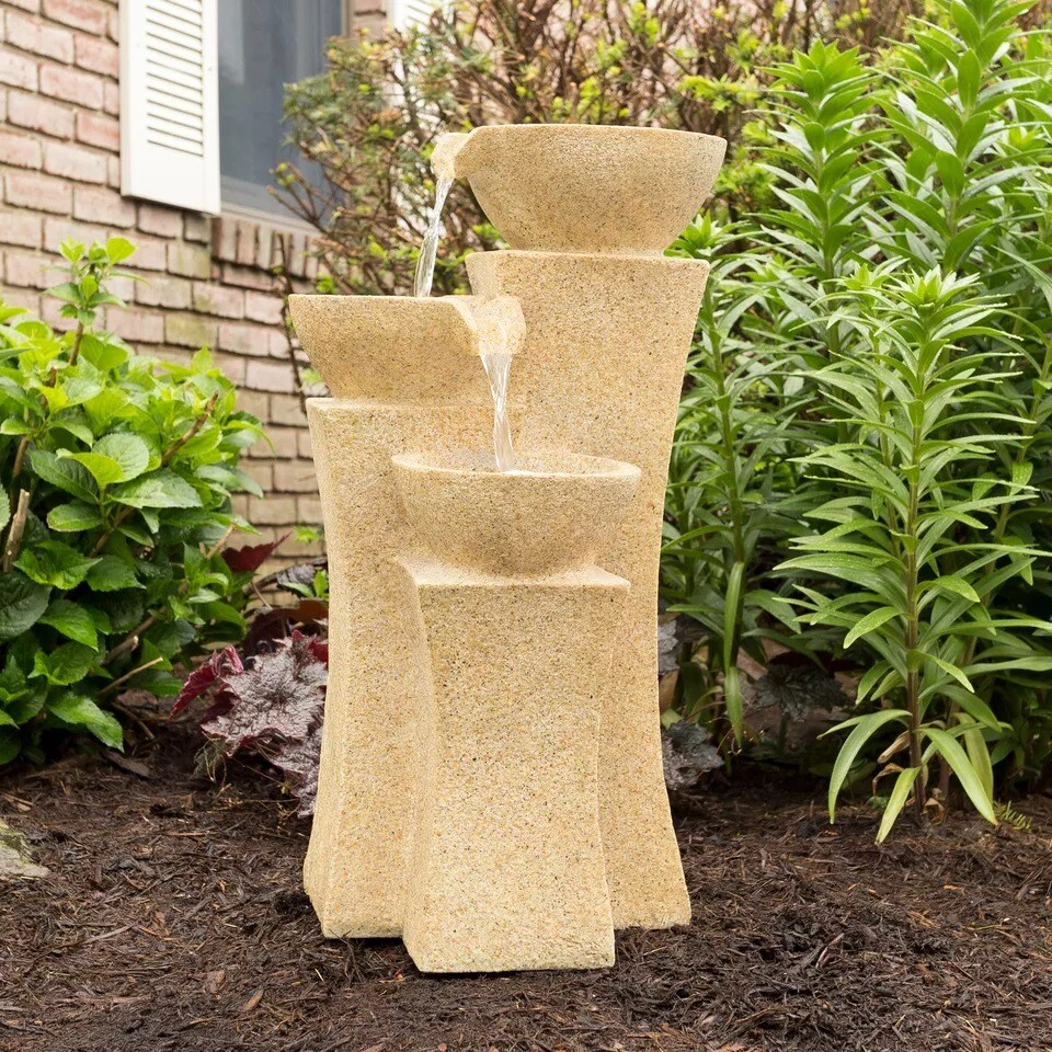 Cascading Bowls Fountain LED Lights Outdoor 25 Inch High Pump Included