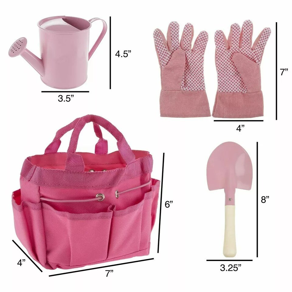 Kids Gardening Tool Set Watering Pail Can Rake Fork Gloves Shovel Bag Yard Help