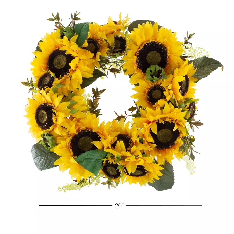 20 In Summer Wreaths for Front Door Faux Sunflower Wreath Door for Home Decor
