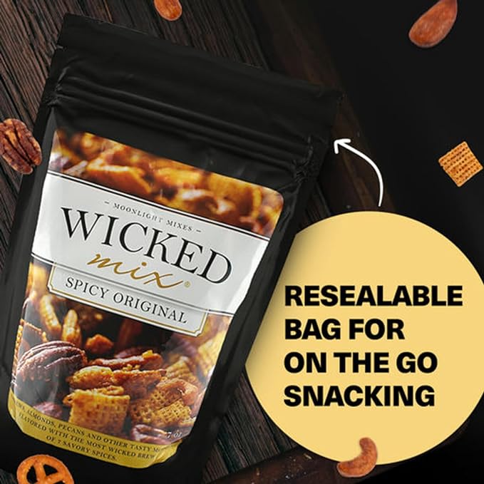 Wicked Mix Snack Mix with Mixed Nuts, Sweet and Salty Trail Mix Snack Packs with Almonds, Cashews, Pretzels, Pecans - Healthy Snacks Zero Trans Fat (Original Mix, Pack of 3)