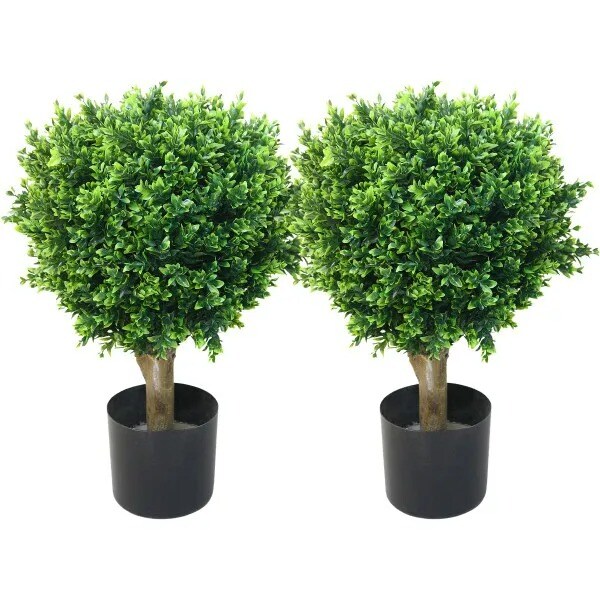 24 inch Realistic Fake Hedyotis Tree Topiary Indoor Outdoor (Set of 2)
