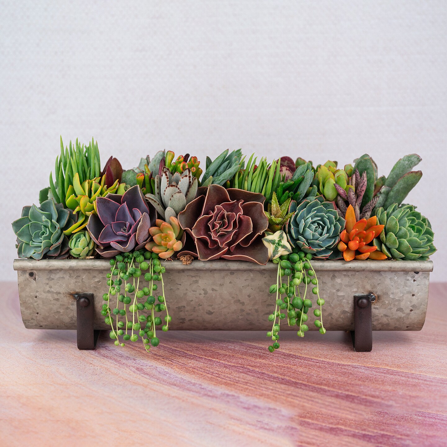 Galvanized metal long and narrow succulent centerpiece: Extra Long Living  Succulent Centerpiece for Wedding and Events | MakerPlace by Michaels, image size:1080x1080