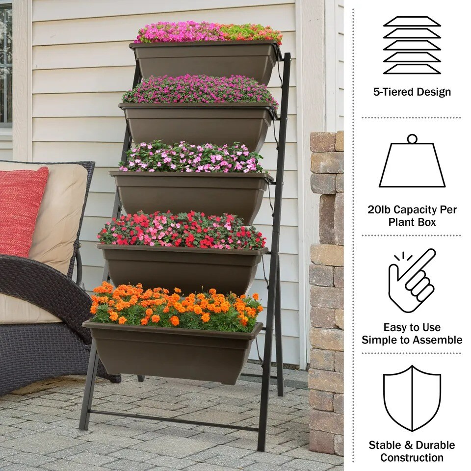 Raised Garden Beds 5 Tier Vertical Garden Planter for Outdoor Plants (Brown)