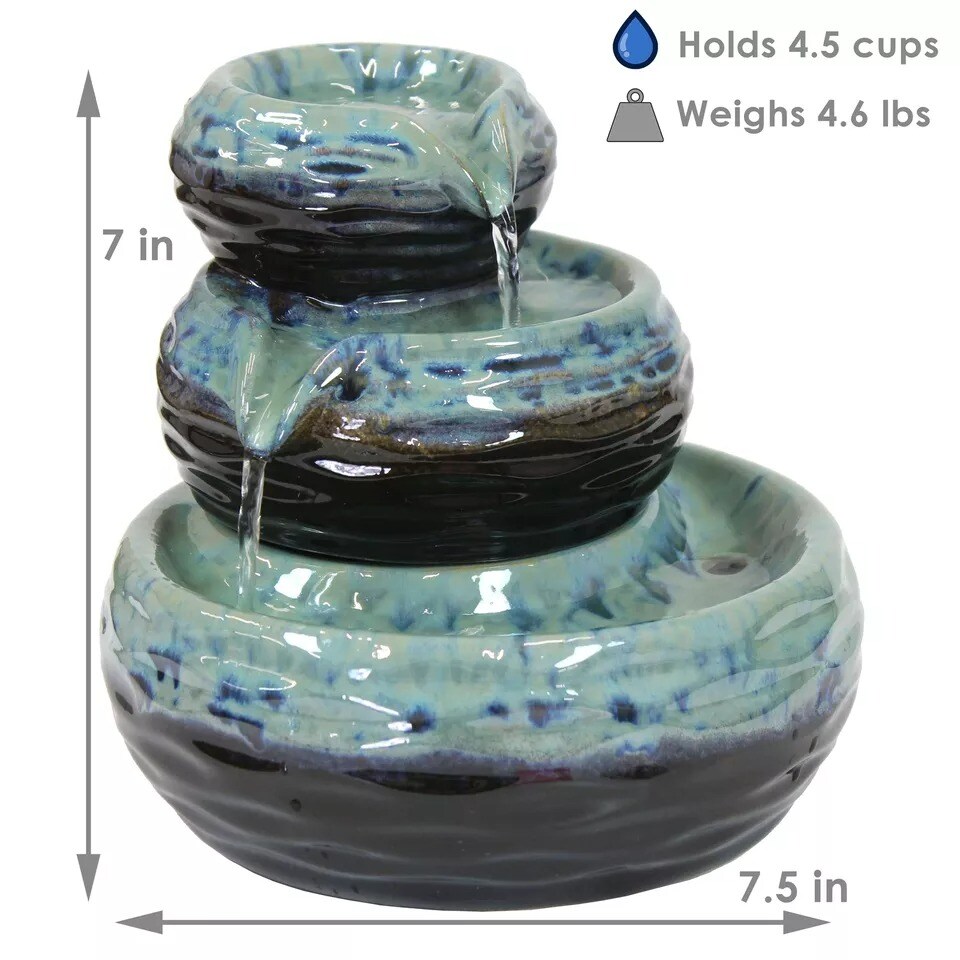 Modern Textured Bowls Ceramic Indoor 3-Tier Water Fountain - 7 in