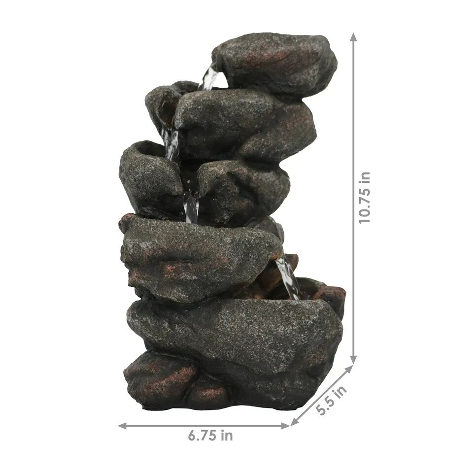 Rocky Falls Indoor Tabletop Water Fountain with LED Light - 10 in