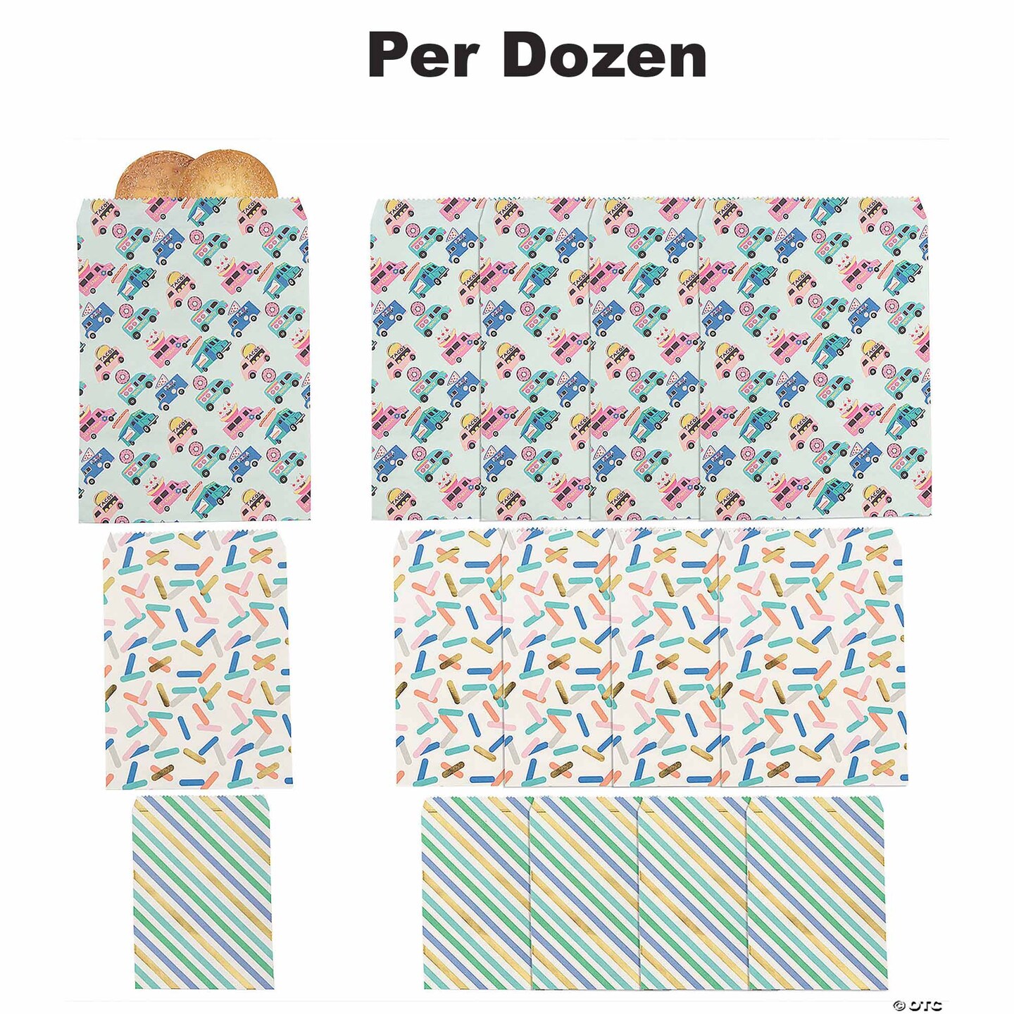 3 1/2" - 4 1/2" Large, Medium & Small Paper Food Truck Party Treat Bags 12 Pc.