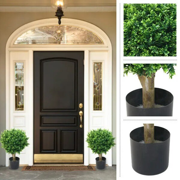 24 inch Realistic Fake Hedyotis Tree Topiary Indoor Outdoor (Set of 2)