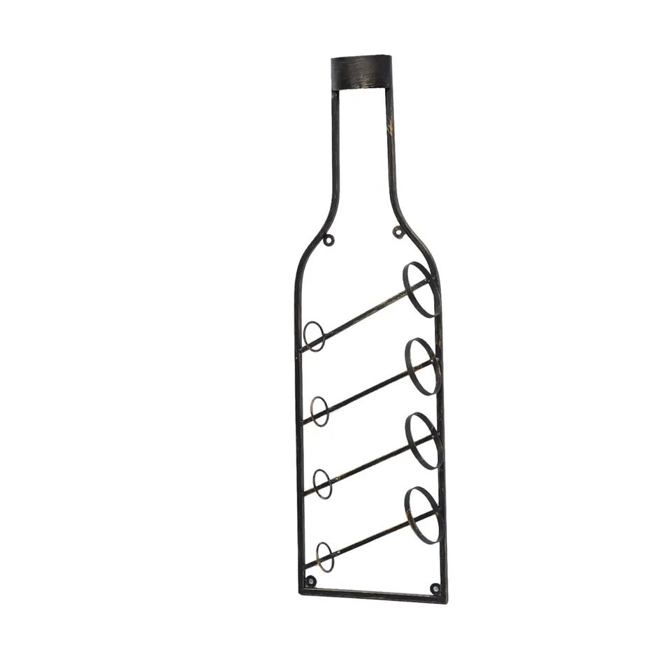 Wine Rack Wall Mounted, Bottle-Shaped Metal Hanging Wall Wine Rack Bronze