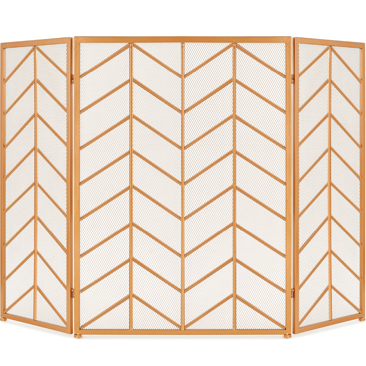 Best Choice Products 52x31in 3-Panel Iron Chevron Fireplace Screen, Spark Guard w/ Handles