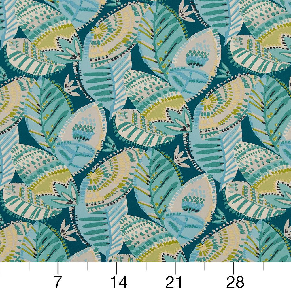 Cancun - Aqua & Teal Abstract & Geometric,Leaves,Tropical & Botanical Upholstery Fabric 54 Inches"