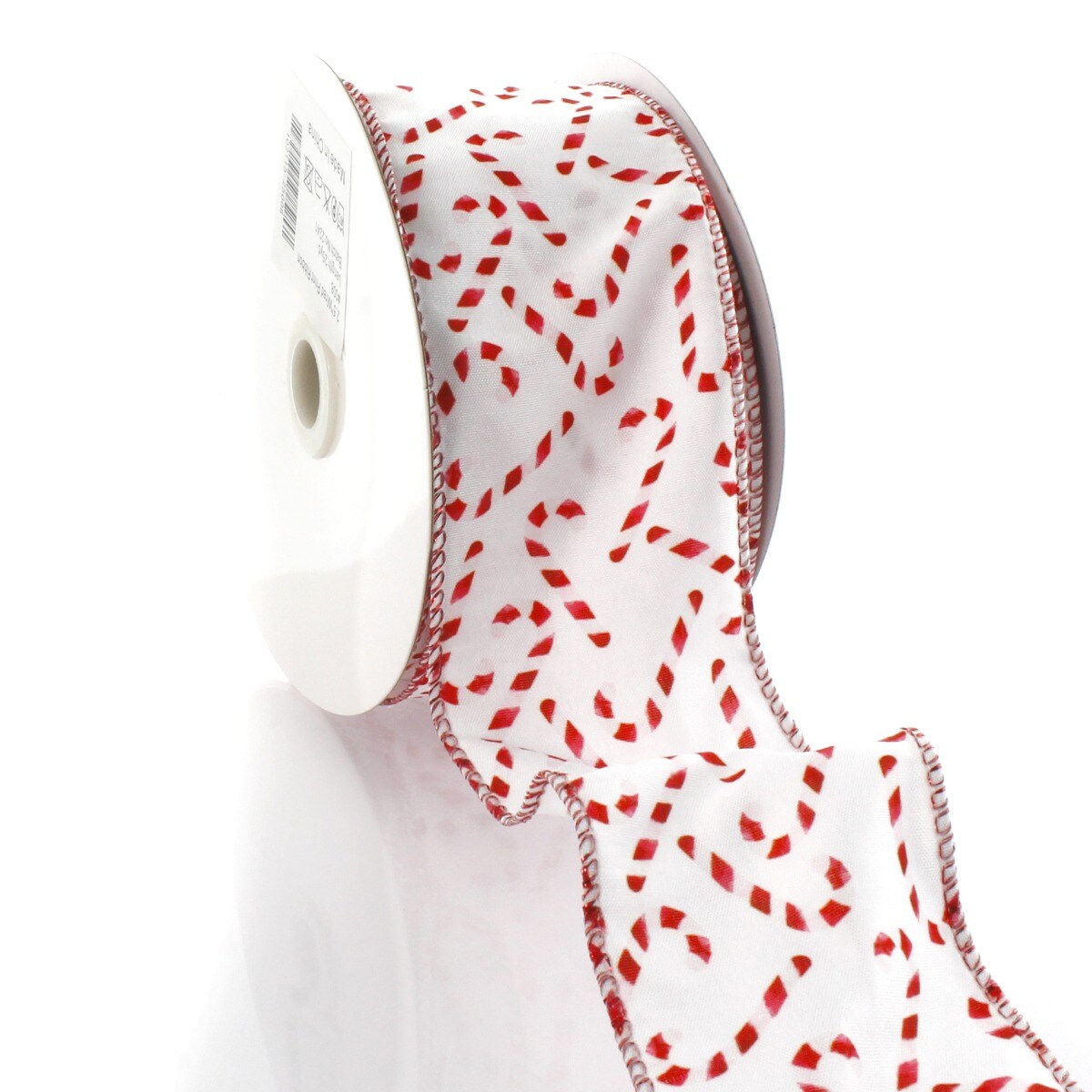 2 1/2&#x22; Wired Ribbon Candy Canes on White 10 Yards