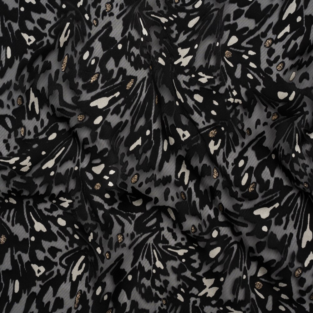 1 Yard Satin Faced Burnout Jacquard Gold Glitter Black White Abstract Fabric 50" width