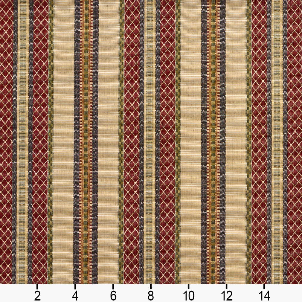Ecru Stripe - Red & Burgundy Stripe Upholstery Fabric 54 Inches"