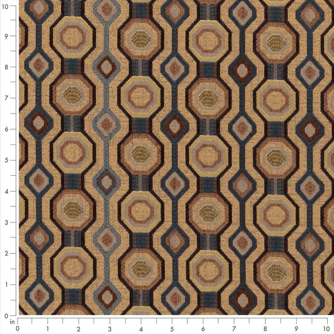 Denim - Blue,brown Abstract  Geometric Upholstery Fabric 54 Inches&#x22;