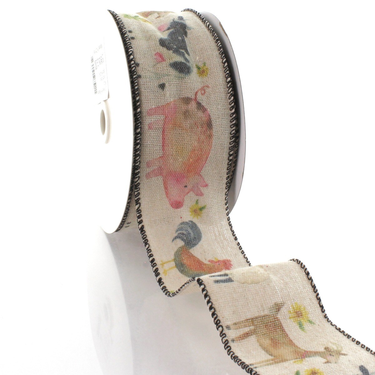 2 1/2&#x22; Wired Ribbon Farm Animals Burlap 10 Yards