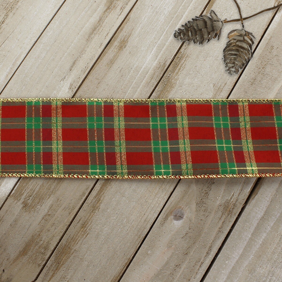 2 1/2&#x22; Wired Ribbon Red/Green Christmas Tartan Plaid - 10 Yards