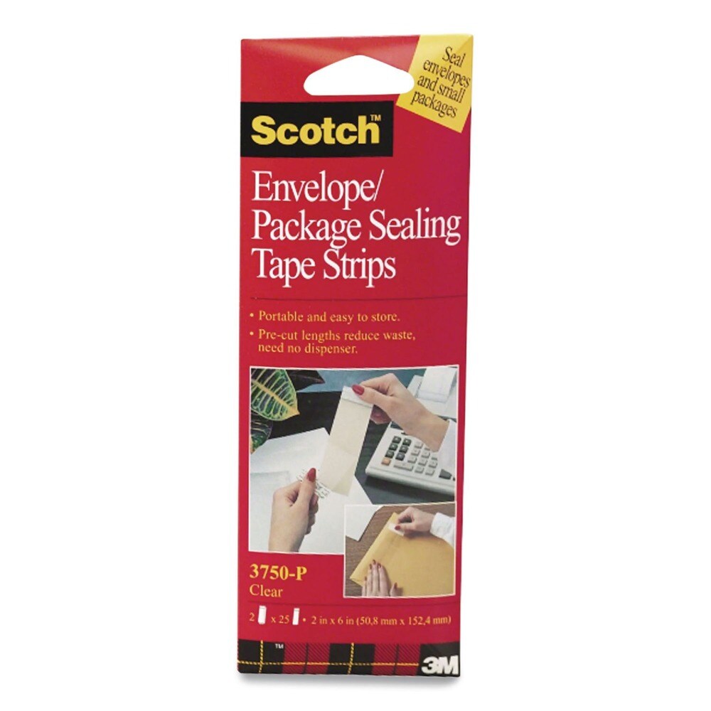 Scotch 2 in. x 6 in. Envelope/Package Sealing Tape Strips - Clear (50/Pack)