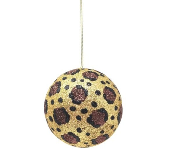 4" Large Leopard Glitter Christmas Ball Ornament, Shatterproof, Foam