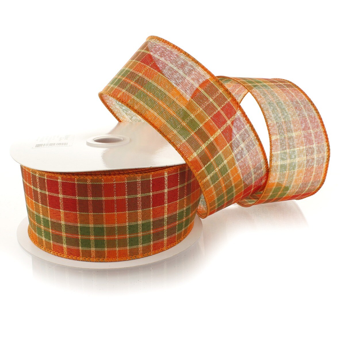 2 1/2" Wired Ribbon Fall Traditional Plaid Orange/Green 10 Yards
