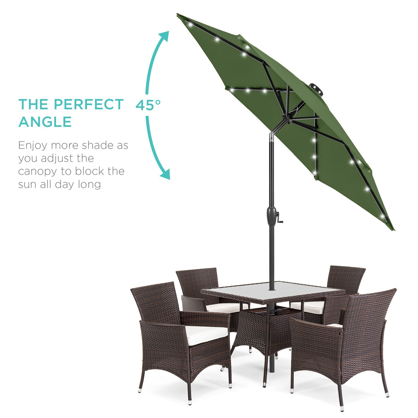 Best Choice Products 7.5ft Outdoor Solar Patio Umbrella for Deck, Pool w/ Tilt, Crank, LED Lights