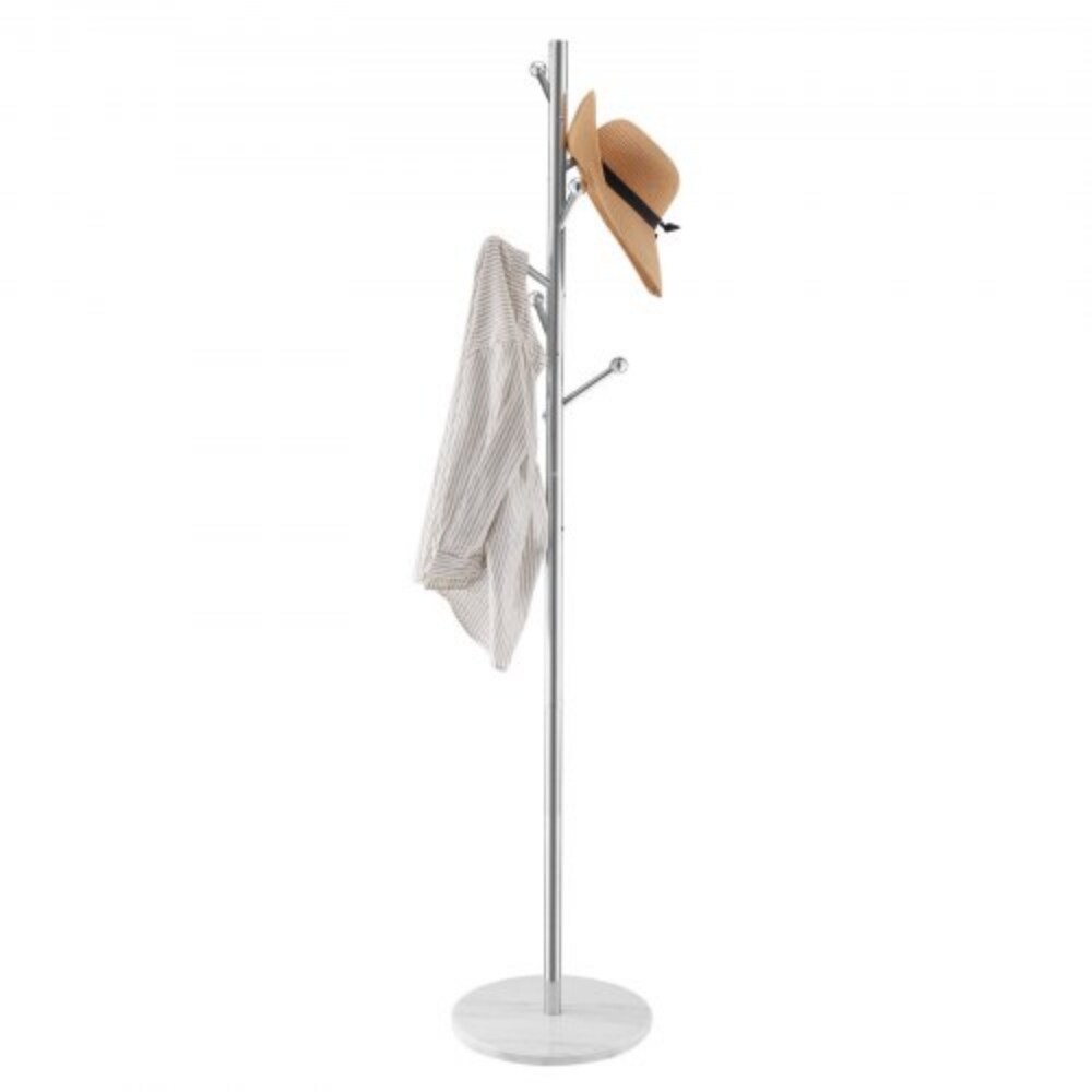 Modern Freestanding Coat Hanger Rack with 8 Hooks and Stainless-Steel Rod with Marble Base
