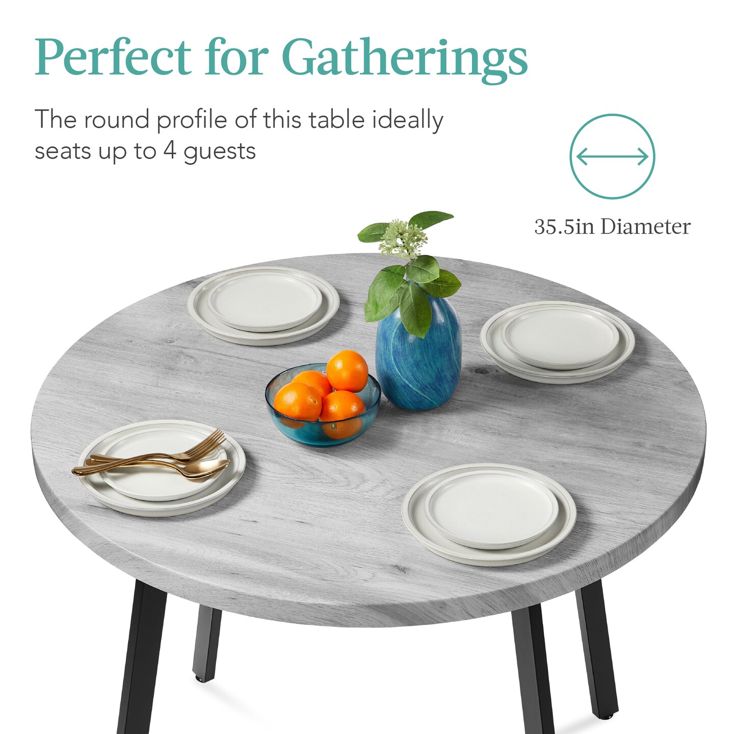 Best Choice Products 35.5in Mid-Century Modern Round Dining Table w/ Steel Legs, Adjustable Feet