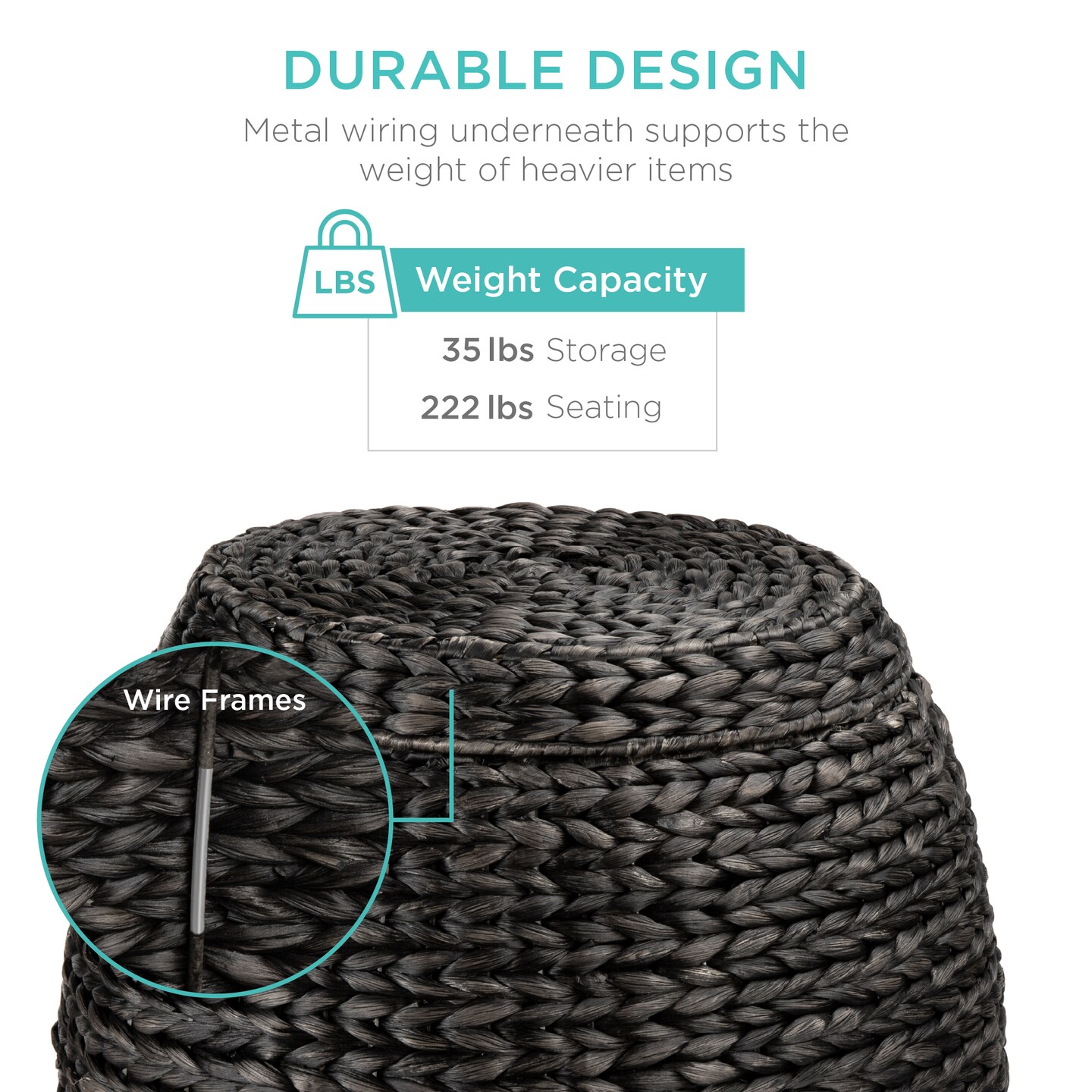 Best Choice Products Vintage Multipurpose Hyacinth Storage Organizer Tote Basket w/ Lid