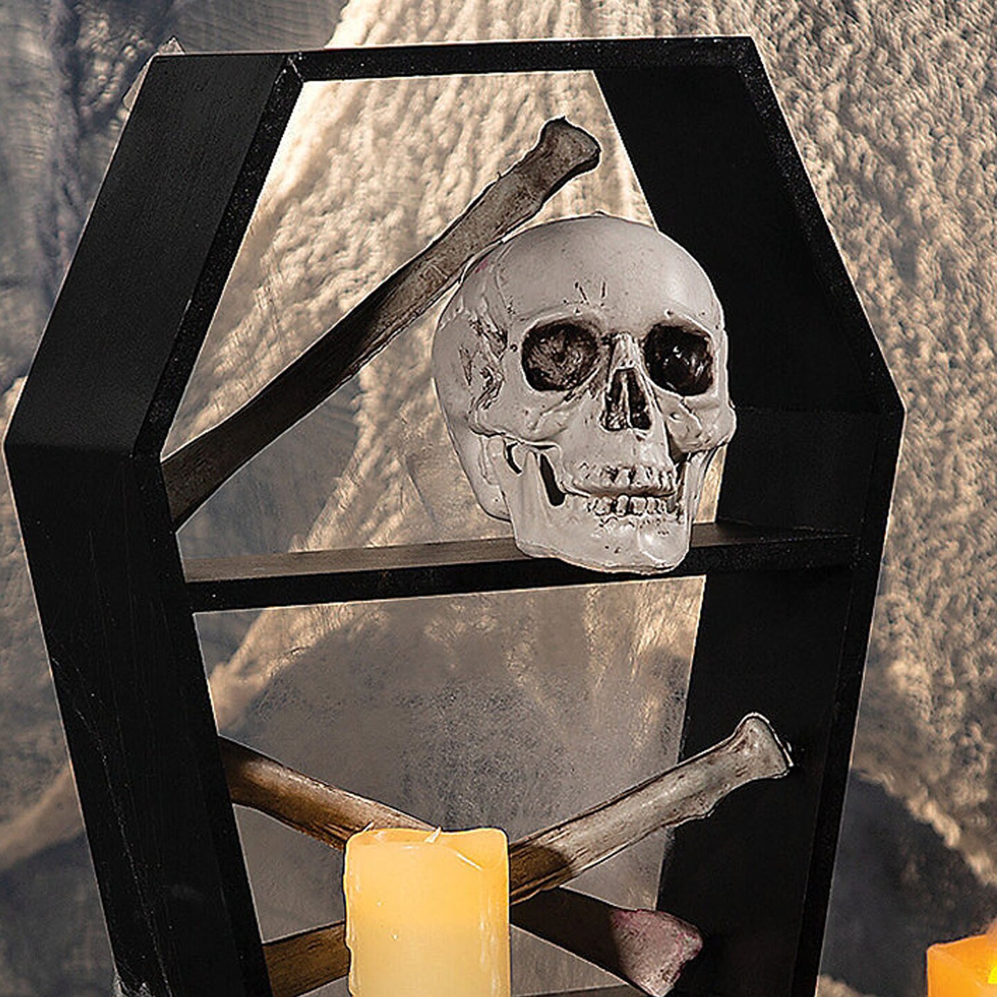 Coffin Shaped 2 Shelf Wooden Halloween Decoration for Spooky Home Display 18 Inches