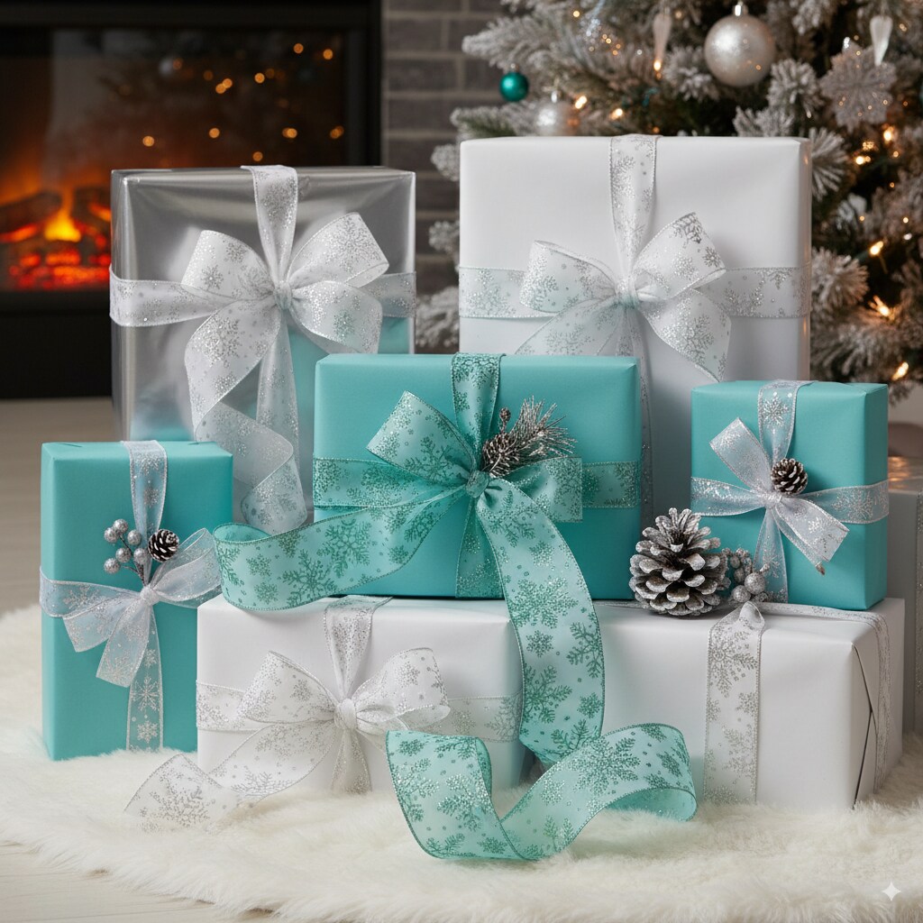 2 1/2" Wired Ribbon Glitter Snowflakes Satin White/Silver - 25 Yards