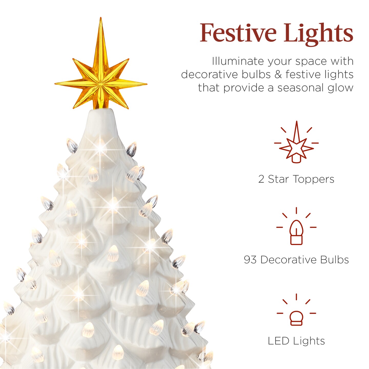 Best Choice Products 18in Ceramic Christmas Tree, Pre-lit Hand-Painted Holiday Decor w/ 93 Lights