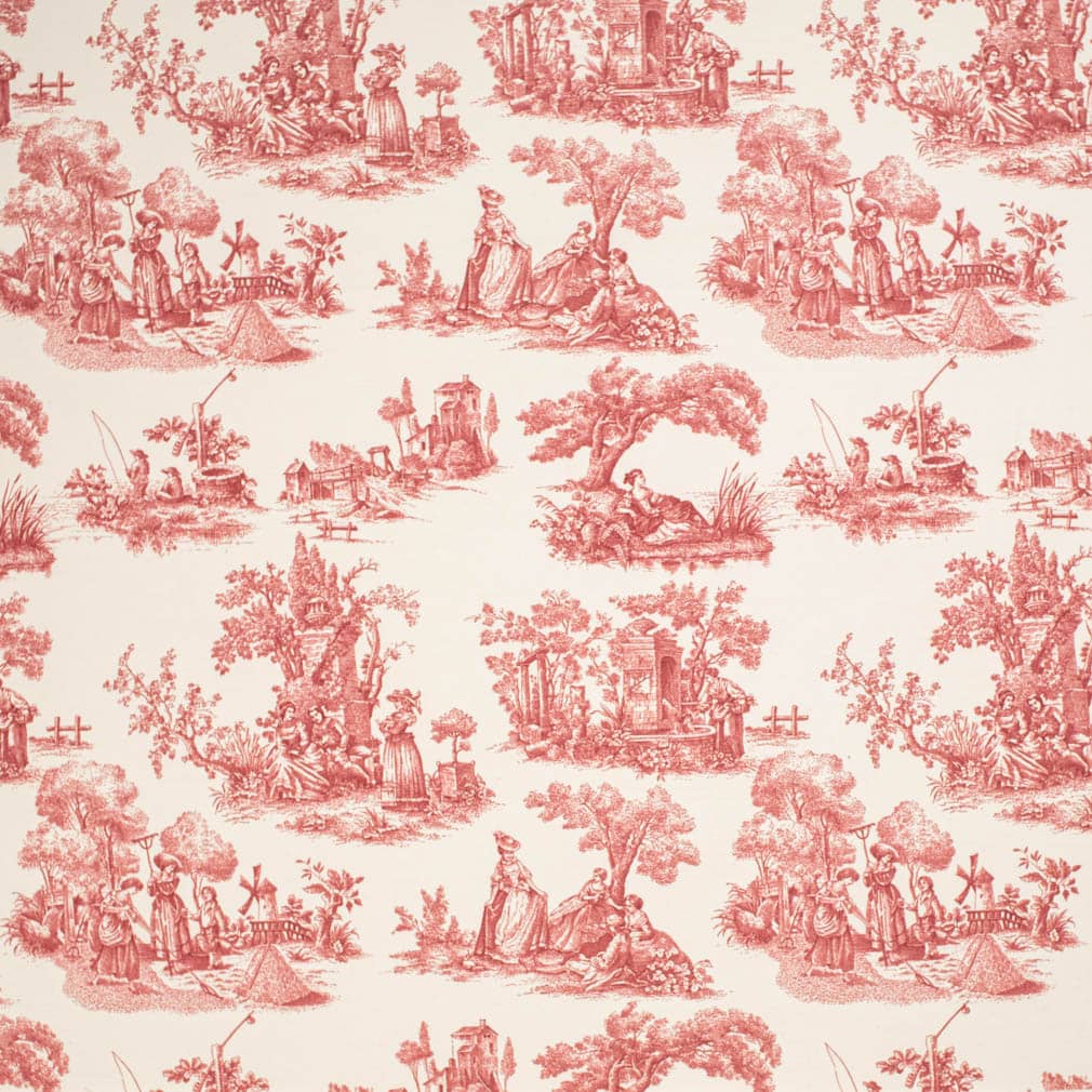 Upholstery Fabric - Red & Burgundy Toile Upholstery Fabric 54 Inches"
