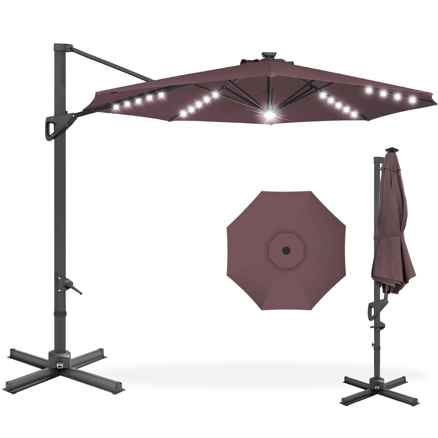Best Choice Products 10ft 360-Degree Solar LED Lit Cantilever Patio Umbrella, Outdoor Hanging Shade