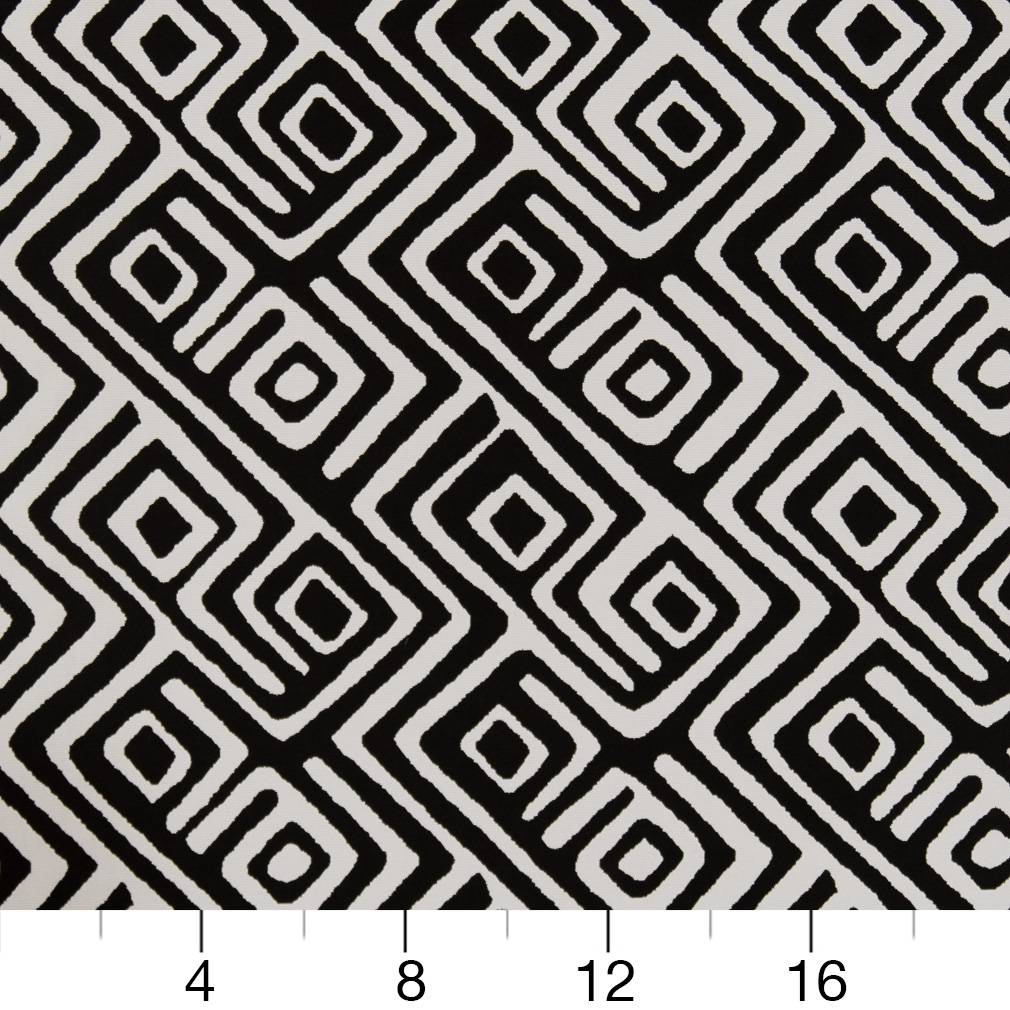 Onyx Labyrinth - Black Abstract & Geometric Upholstery Fabric 54 Inches"