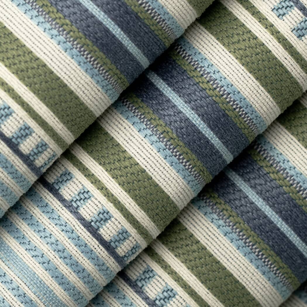 Terrace Pool - Aqua & Teal Stripe Upholstery Fabric 54 Inches"