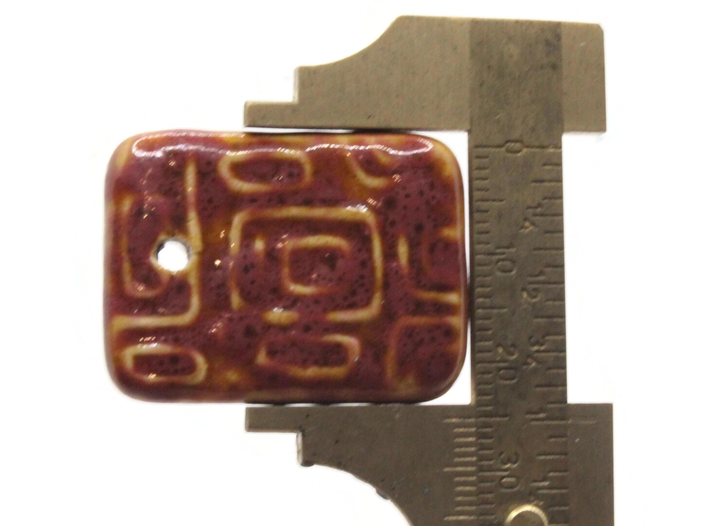 34mm Brown Porcelain Ceramic Rectangle Pendant Patterned Large Hole Bead