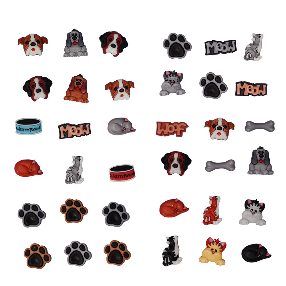 Assorted 3D Pet Buttons – 36-Piece Set for Sewing, Scrapbooking & DIY Crafts – Cute Dogs, Cats, Paws & Bones