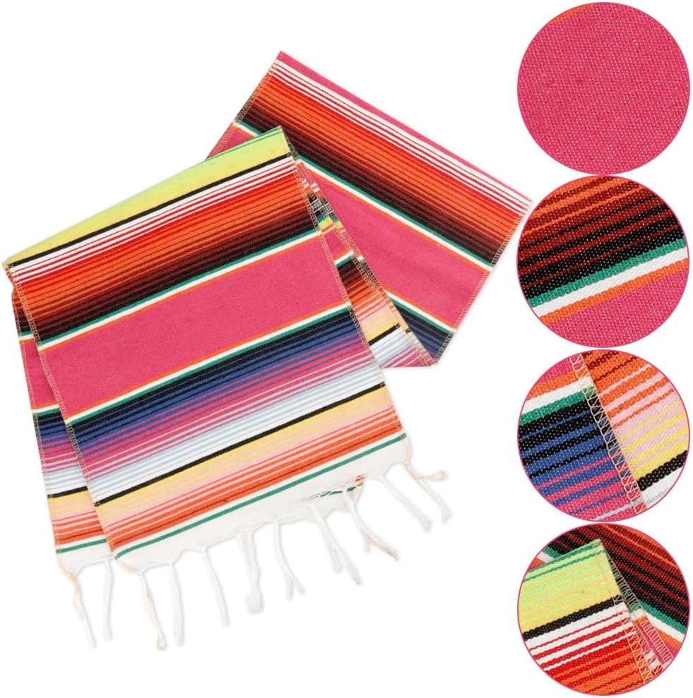 Mexican Table Runner 14&#x201D; x 84&#x201D; Fiesta Mexican Theme Party Decoration for Cinco De Mayo Party Decorations Rainbow Colors Large Boho Wedding Decorations Outdoor Picnics Dining Table Home Party Decor