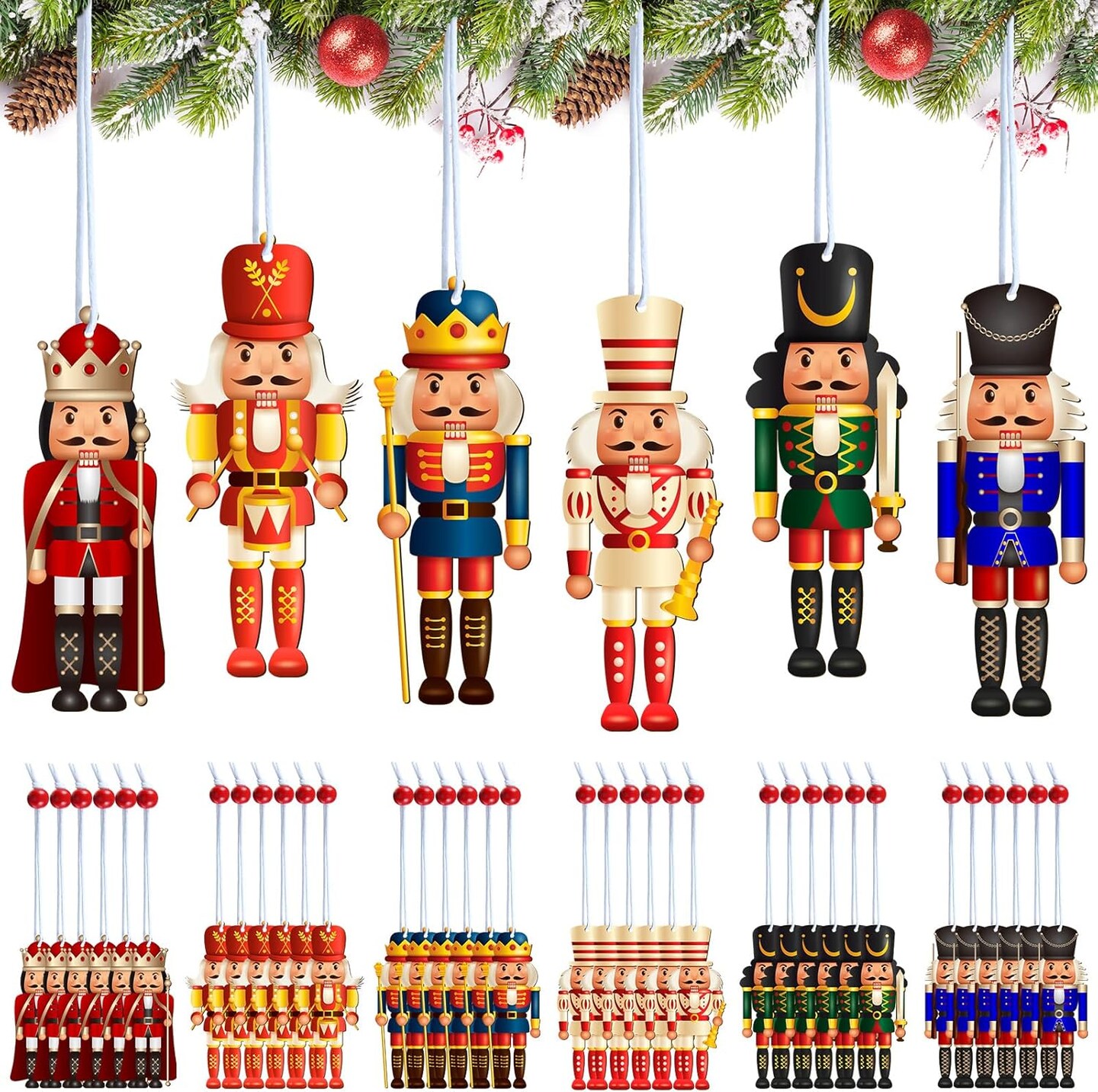 36 Pieces Christmas Nutcrackers Decorations Nutcracker Ornaments Wooden Hanging Christmas Decorations Nutcracker