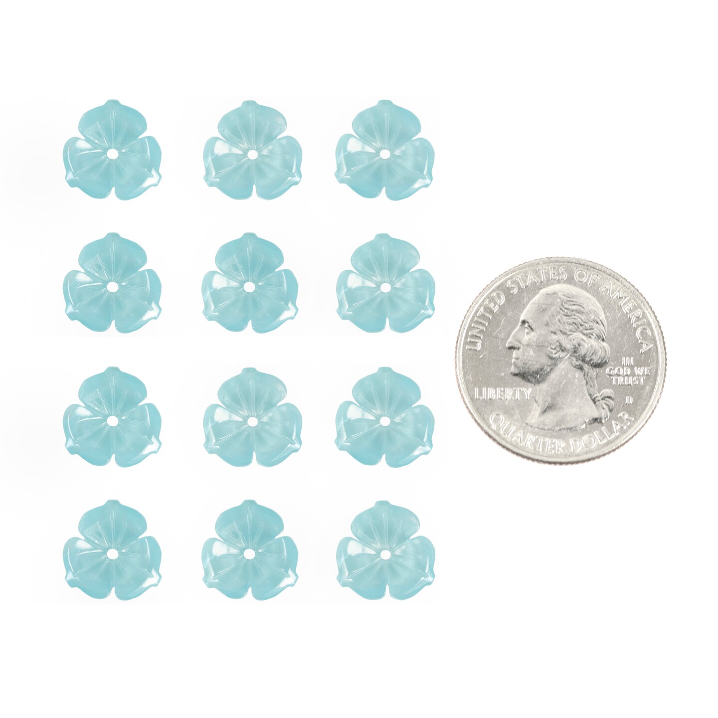 12mm Round Pale Turquoise Resin Flower Caps - Set of 12 - FW10-22