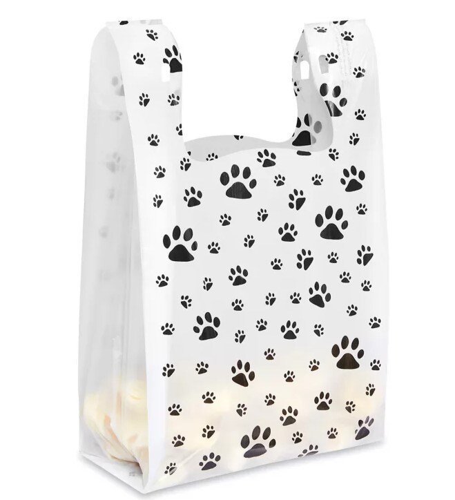 T-Shirt Bags Paw Print 7&#x22; x 5&#x22; x 16&#x22; .5 Mil