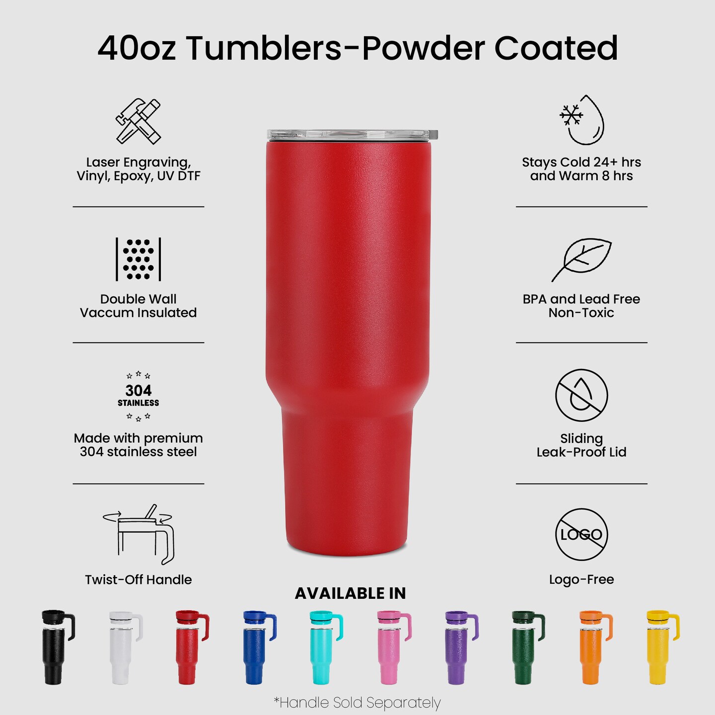 makerflo 40 oz Powder Coated Tumbler | Includes Sliding splash &#x26; leak proof lid | Ideal for Craft and Personalization (Laser Engraving, UV DTF, Epoxy, Vinyl) - Not for Sublimation