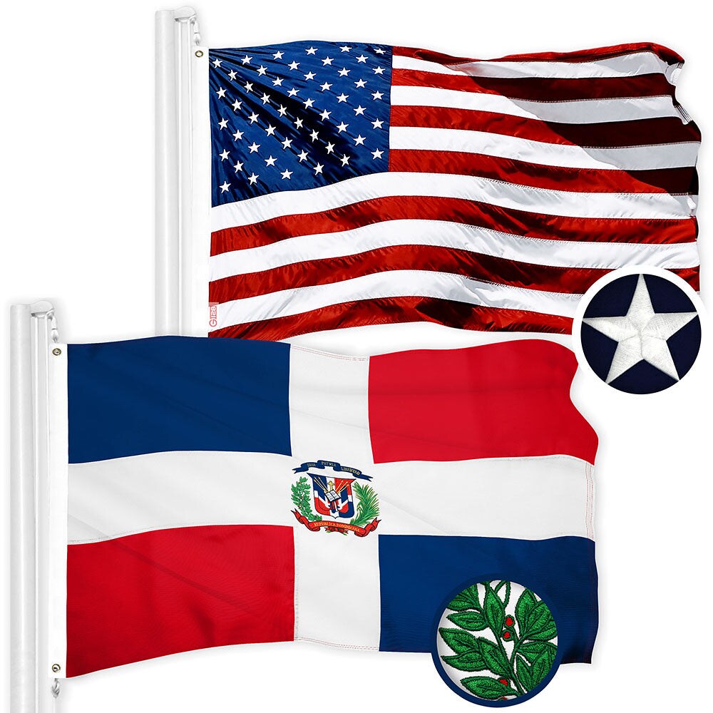 G128 Combo Pack: American USA Flag 3x5 Ft & Dominican Republic Flag 3x5 Ft | Both ToughWeave Series Embroidered 300D Polyester, Embroidered Design, Indoor/Outdoor, Brass Grommets