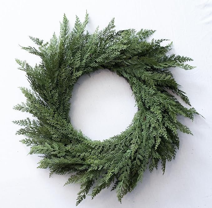 30" Faux Cedar Wreath, Christmas Wreaths for Front Door Outside, Green Wreath Christmas, Window Wreaths, Real Touch Norfolk Pine Wreath, Evergreen Wreath, Large Christmas Wreath