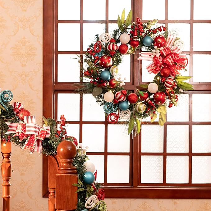 Artificial Christmas Wreaths for Front Door with red Berry,Pine Cones,Pine Needles for Indoor Outdoor Farmhouse Home Wall Window Festival Wedding Decor