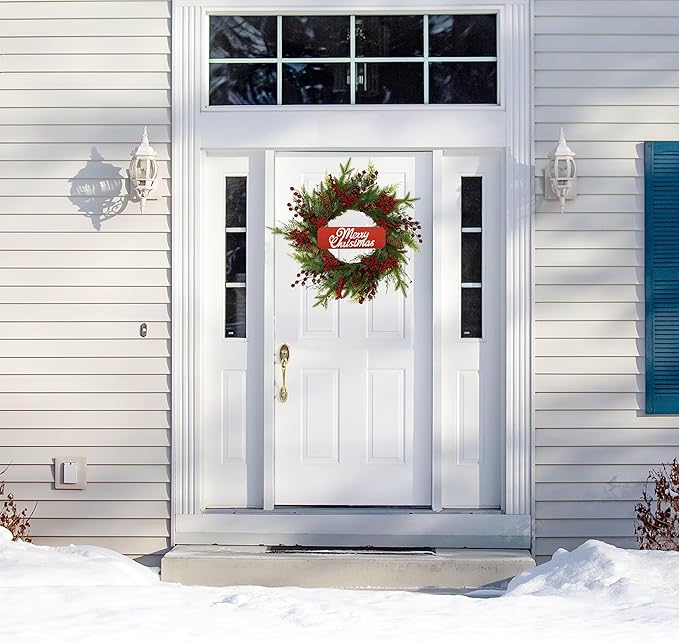 Artificial Christmas Wreaths for Front Door with red Berry,Pine Cones,Pine Needles for Indoor Outdoor Farmhouse Home Wall Window Festival Wedding Decor