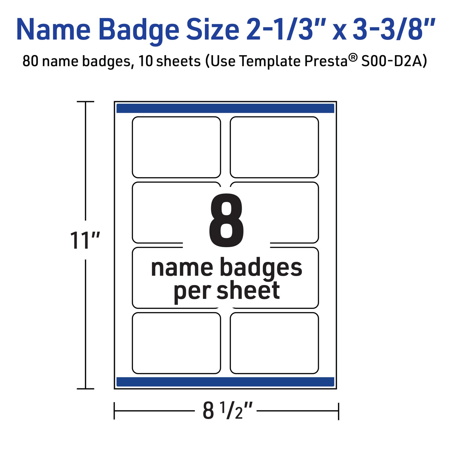 Avery&#xAE; Printable Rectangle Adhesive Name Tags, Double Black Border Design, 2-1/3&#x22; x 3-3/8&#x22;, Matte White Removable Name Tags, Laser/Inkjet, 80 Total, Great for Name Badges